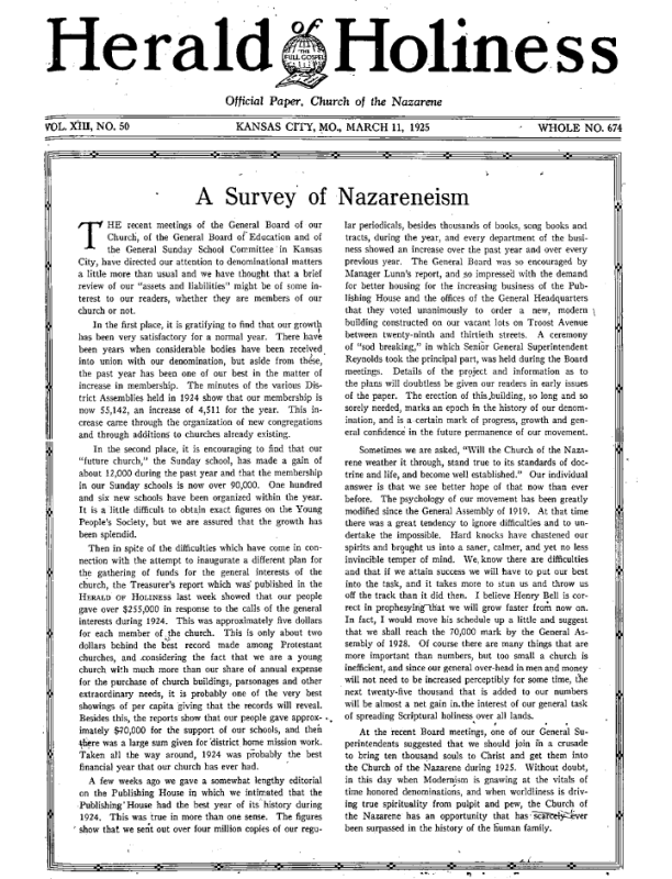 Front page of Herald of Holiness - March 11, 1925