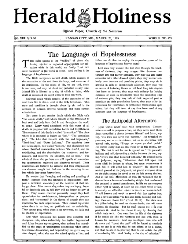 Front page of Herald of Holiness - March 25, 1925