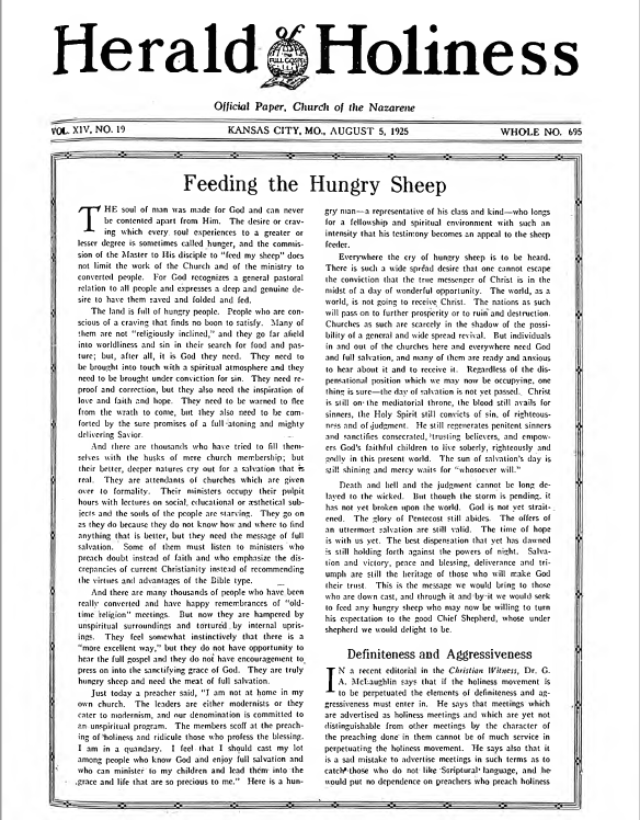 Front page of Herald of Holiness - August 5, 1925