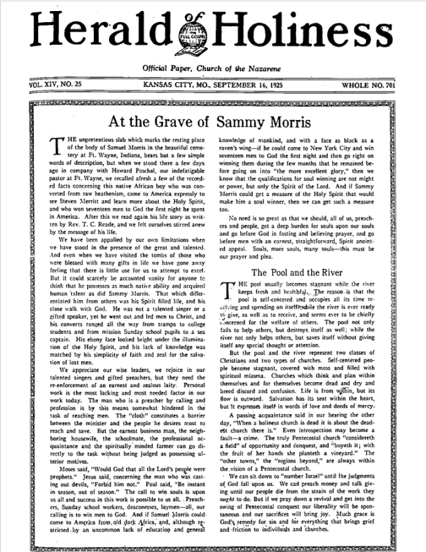 Front page of Herald of Holiness - September 16, 1925