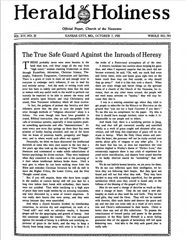 Front page of Herald of Holiness - October 7, 1925