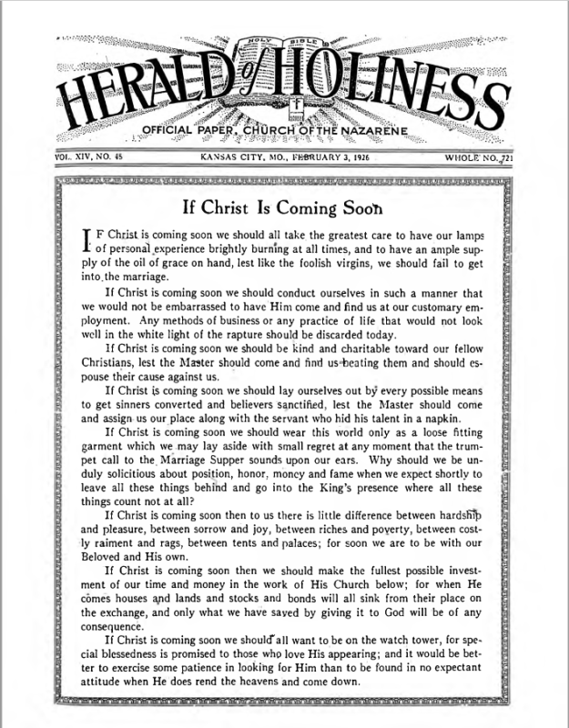 Front page of Herald of Holiness - February 3, 1926