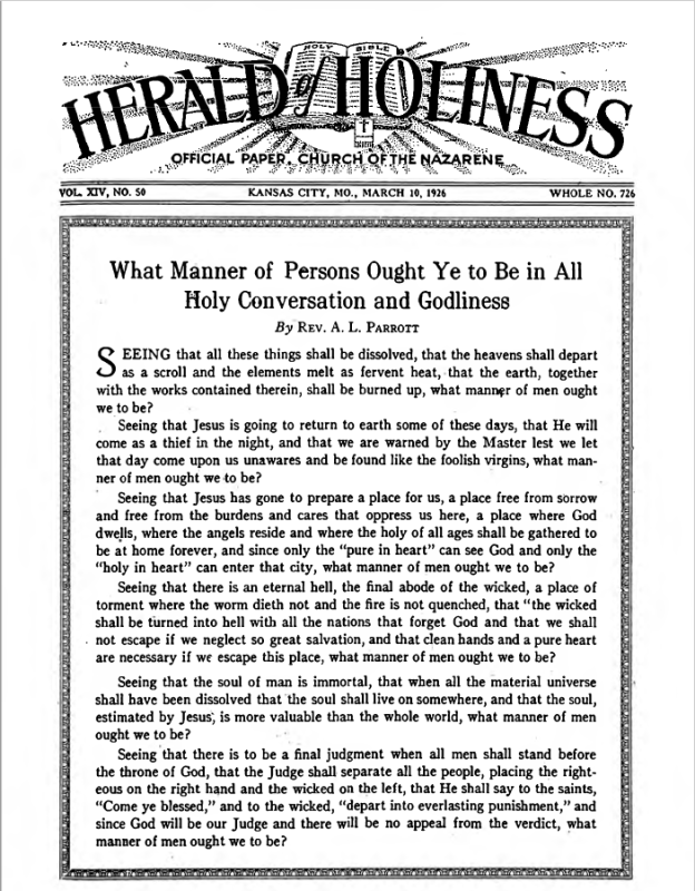 Front page of Herald of Holiness - March 10, 1926