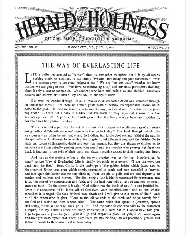 Front page of Herald of Holiness - July 28, 19265