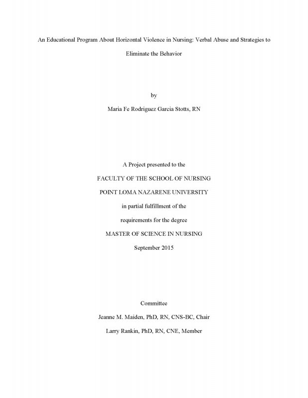 An Educational Program About Horizontal Violence in Nursing: Verbal Abuse and Strategies to Eliminate the Behavior